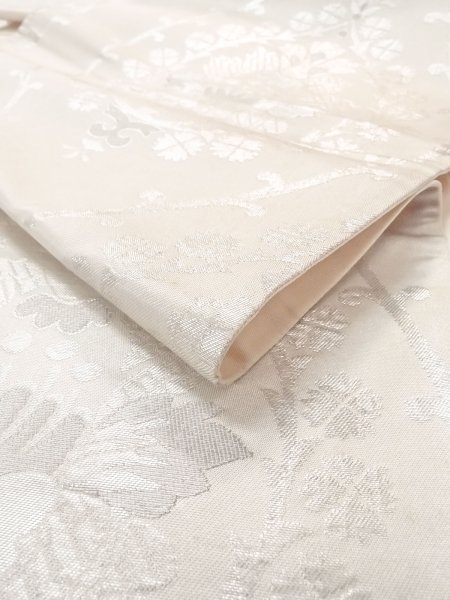 画像12: N0913V 袋帯 女性用着物 シルク(正絹)  光沢のある 銀色 唐花 【中古】 【USED】 【リサイクル】 ★★☆☆☆ (12)
