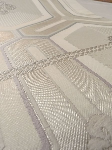 画像10: N0913W 袋帯 女性用着物 シルク(正絹)  光沢のある 銀色 花 【中古】 【USED】 【リサイクル】 ★★☆☆☆ (10)