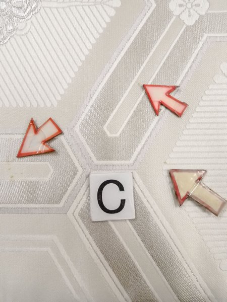 画像14: N0913W 袋帯 女性用着物 シルク(正絹)  光沢のある 銀色 花 【中古】 【USED】 【リサイクル】 ★★☆☆☆ (14)