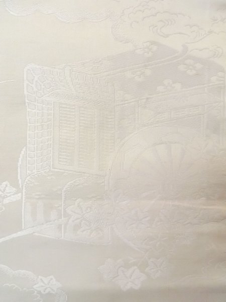 画像5: N0913X 袋帯 女性用着物 シルク(正絹) 薄い 灰色がかった オフ ホワイト 菊 【中古】 【USED】 【リサイクル】 ★★☆☆☆ (5)