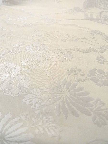 画像9: N0913X 袋帯 女性用着物 シルク(正絹) 薄い 灰色がかった オフ ホワイト 菊 【中古】 【USED】 【リサイクル】 ★★☆☆☆ (9)