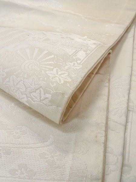 画像11: N0913X 袋帯 女性用着物 シルク(正絹) 薄い 灰色がかった オフ ホワイト 菊 【中古】 【USED】 【リサイクル】 ★★☆☆☆ (11)