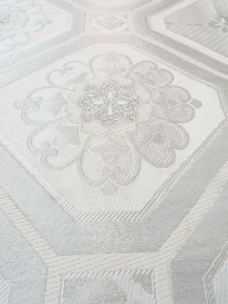 画像7: N0913Y 袋帯 女性用着物 化繊  光沢のある 銀色 唐花 【中古】 【USED】 【リサイクル】 ★★★☆☆ (7)