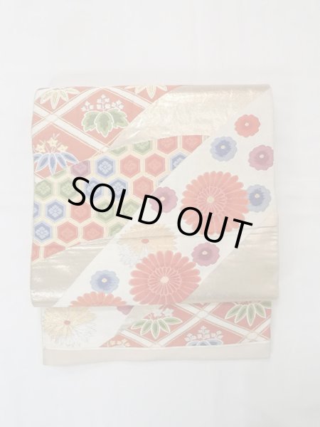 画像2: N0914A 袋帯 女性用着物 シルク(正絹)   橙色 菊 【中古】 【USED】 【リサイクル】 ★★★☆☆ (2)