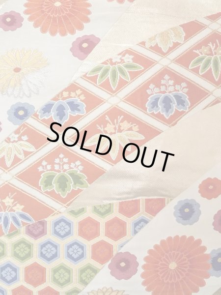 画像3: N0914A 袋帯 女性用着物 シルク(正絹)   橙色 菊 【中古】 【USED】 【リサイクル】 ★★★☆☆ (3)