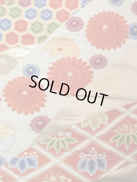 画像4: N0914A 袋帯 女性用着物 シルク(正絹)   橙色 菊 【中古】 【USED】 【リサイクル】 ★★★☆☆ (4)