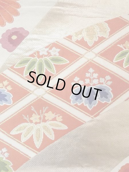 画像5: N0914A 袋帯 女性用着物 シルク(正絹)   橙色 菊 【中古】 【USED】 【リサイクル】 ★★★☆☆ (5)