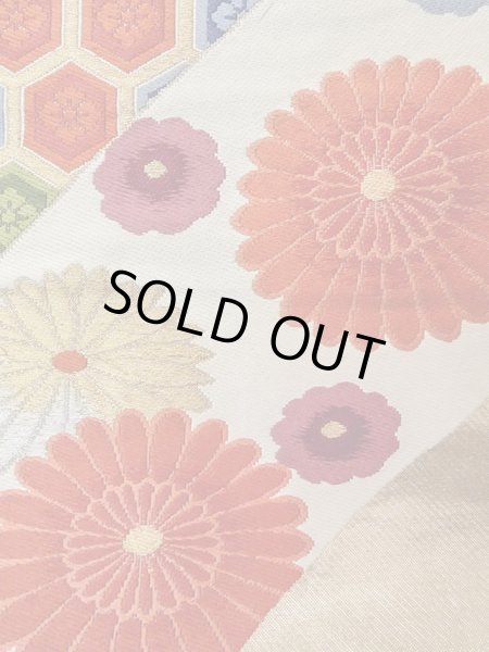 画像7: N0914A 袋帯 女性用着物 シルク(正絹)   橙色 菊 【中古】 【USED】 【リサイクル】 ★★★☆☆ (7)