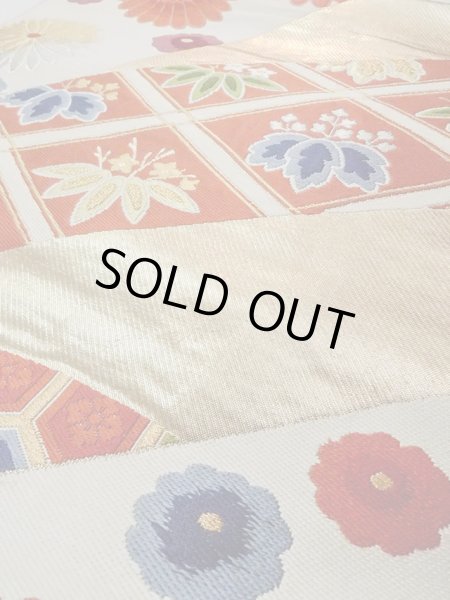 画像8: N0914A 袋帯 女性用着物 シルク(正絹)   橙色 菊 【中古】 【USED】 【リサイクル】 ★★★☆☆ (8)