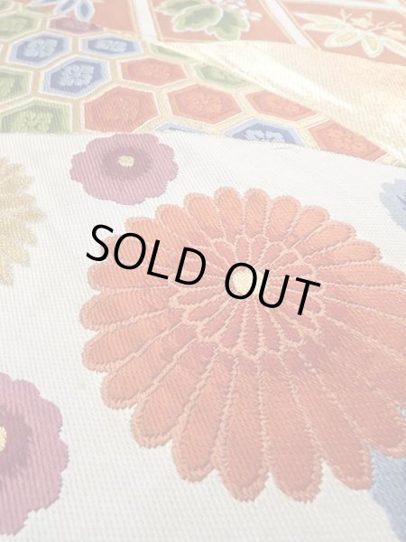 画像9: N0914A 袋帯 女性用着物 シルク(正絹)   橙色 菊 【中古】 【USED】 【リサイクル】 ★★★☆☆ (9)