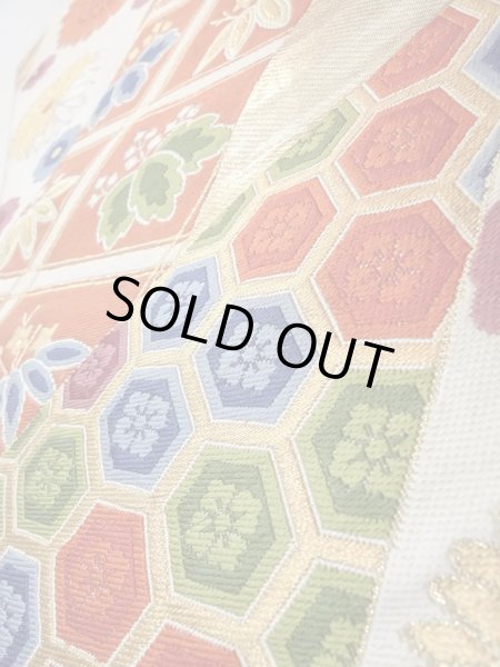 画像10: N0914A 袋帯 女性用着物 シルク(正絹)   橙色 菊 【中古】 【USED】 【リサイクル】 ★★★☆☆ (10)