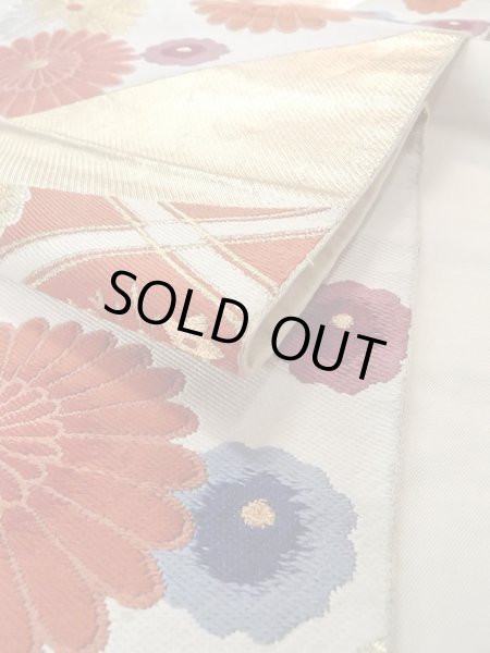 画像11: N0914A 袋帯 女性用着物 シルク(正絹)   橙色 菊 【中古】 【USED】 【リサイクル】 ★★★☆☆ (11)