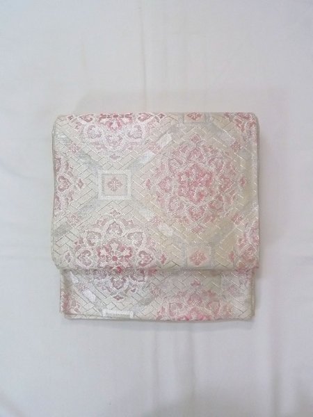 画像2: N0914B 袋帯 女性用着物 シルク(正絹)   銀色 唐花 【中古】 【USED】 【リサイクル】 ★★★☆☆ (2)
