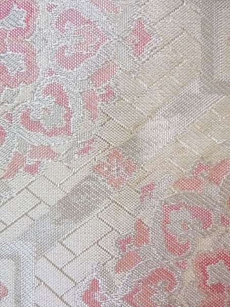 画像6: N0914B 袋帯 女性用着物 シルク(正絹)   銀色 唐花 【中古】 【USED】 【リサイクル】 ★★★☆☆ (6)