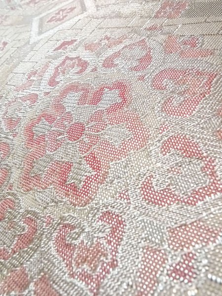 画像7: N0914B 袋帯 女性用着物 シルク(正絹)   銀色 唐花 【中古】 【USED】 【リサイクル】 ★★★☆☆ (7)