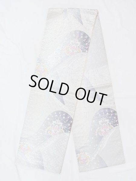 画像1: N0914C 袋帯 女性用着物 シルク（正絹）   銀色 唐花 【中古】 【USED】 【リサイクル】 ★★★★☆ (1)