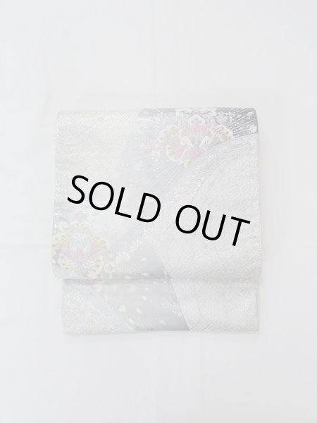 画像2: N0914C 袋帯 女性用着物 シルク（正絹）   銀色 唐花 【中古】 【USED】 【リサイクル】 ★★★★☆ (2)