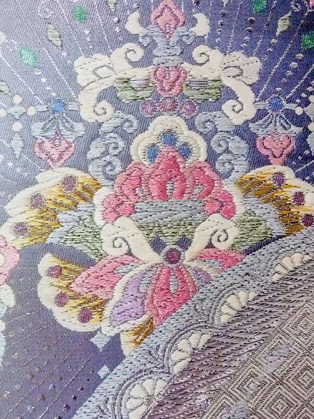 画像5: N0914C 袋帯 女性用着物 シルク(正絹)   銀色 唐花 【中古】 【USED】 【リサイクル】 ★★★★☆ (5)