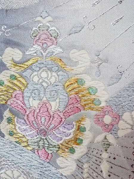 画像7: N0914C 袋帯 女性用着物 シルク(正絹)   銀色 唐花 【中古】 【USED】 【リサイクル】 ★★★★☆ (7)