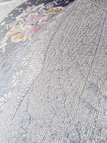 画像8: N0914C 袋帯 女性用着物 シルク(正絹)   銀色 唐花 【中古】 【USED】 【リサイクル】 ★★★★☆ (8)