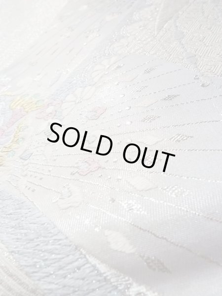 画像10: N0914C 袋帯 女性用着物 シルク（正絹）   銀色 唐花 【中古】 【USED】 【リサイクル】 ★★★★☆ (10)