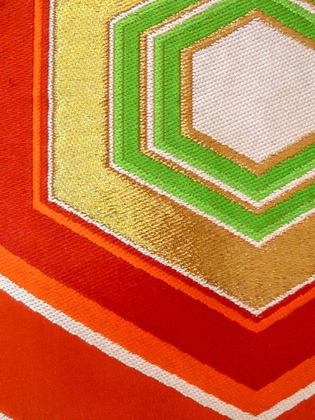 画像7: N0914D 袋帯 女性用着物 シルク（正絹）   橙色 亀甲 【中古】 【USED】 【リサイクル】 ★★★★☆ (7)