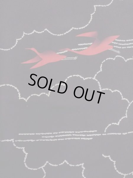 画像4: N0920I  女性用 羽織  シルク（正絹）   黒, 鶴 【中古】 【USED】 【リサイクル】 ★★★☆☆ (4)