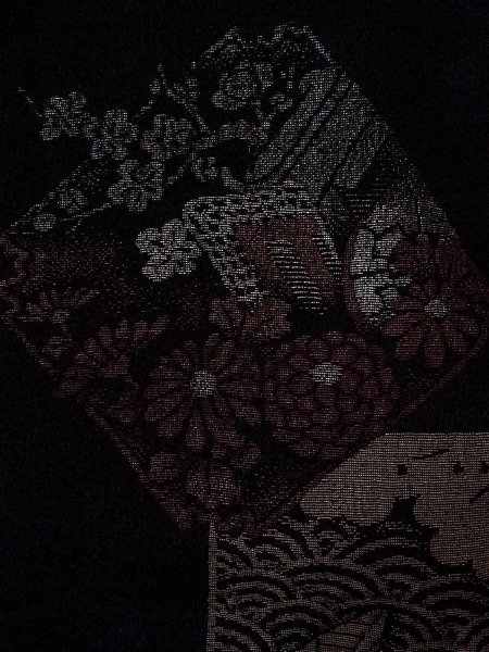 画像7: N0920Q Mint  女性用 羽織  シルク(正絹)   黒, ぼたん 【中古】 【USED】 【リサイクル】 ★★★★☆ (7)