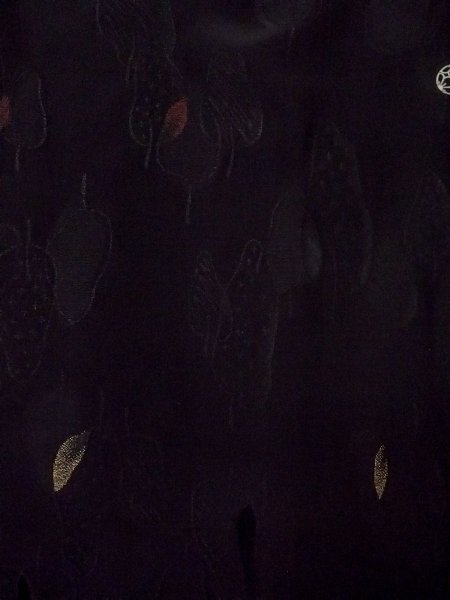 画像4: N0921C  女性用 羽織  シルク(正絹)   黒, 葉 【中古】 【USED】 【リサイクル】 ★★★☆☆ (4)