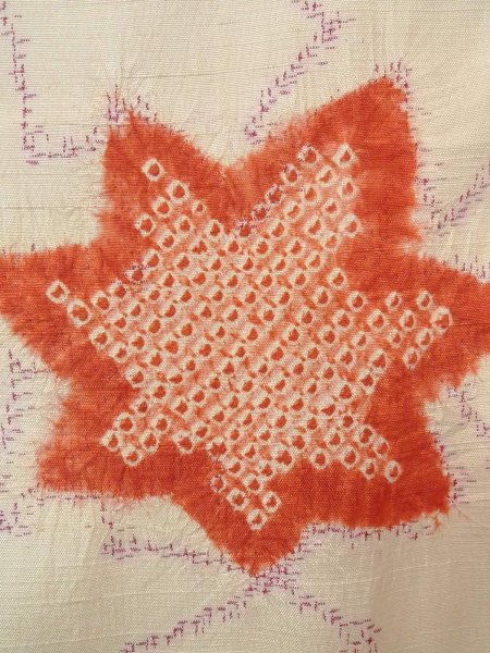 画像5: N1007G 女性用紬  シルク(正絹) アイボリー, もみじ 【中古】【USED】【リサイクル】 ★★★☆☆【N1007G】 (5)