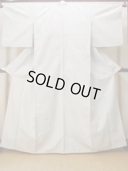 画像1: N1007I 女性用紬  シルク（正絹） 淡い灰色, 花 【中古】【USED】【リサイクル】 ★★★☆☆【N1007I】 (1)