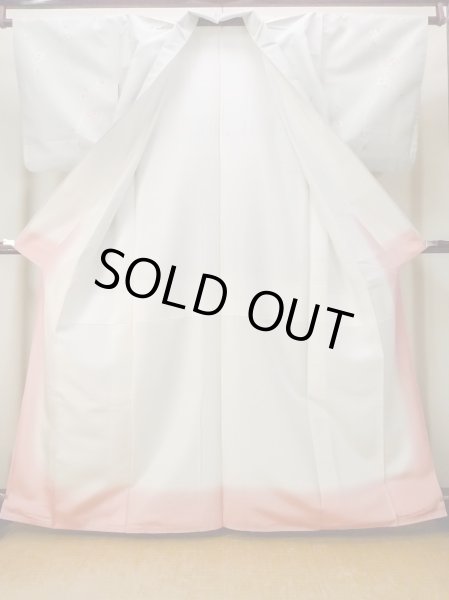 画像2: N1007I 女性用紬  シルク（正絹） 淡い灰色, 花 【中古】【USED】【リサイクル】 ★★★☆☆【N1007I】 (2)