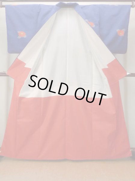 画像2: N1007T 女性用紬  シルク（正絹） 鮮やか青, 菊 【中古】【USED】【リサイクル】 ★★★☆☆【N1007T】 (2)