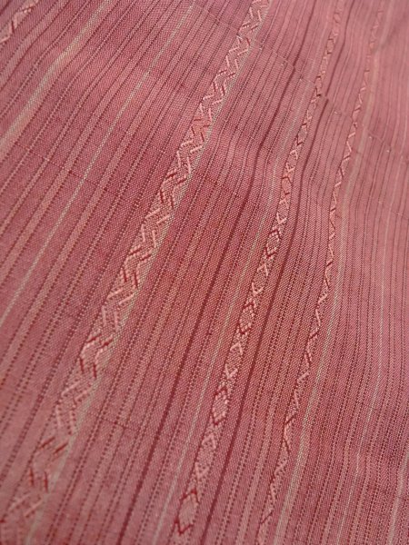 画像7: N1007X 男性用紬  シルク(正絹) 薄い灰色がかったえんじ, 縞 【中古】【USED】【リサイクル】 ★★★★☆【N1007X】 (7)