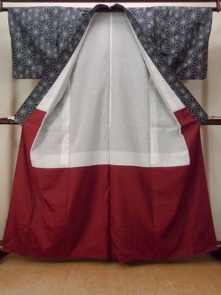 画像2: N1007Y 男性用紬  シルク(正絹) 深い藍, 麻の葉 【中古】【USED】【リサイクル】 ★★★★☆【N1007Y】 (2)