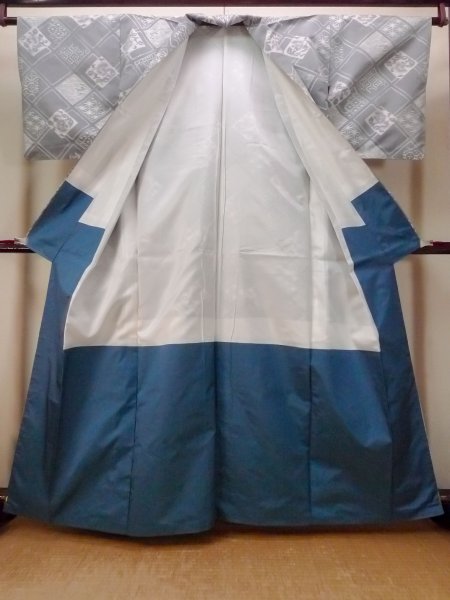 画像2: N1008A 女性用紬  シルク(正絹) 灰色, 蜀江文 【中古】【USED】【リサイクル】 ★★★☆☆【N1008A】 (2)