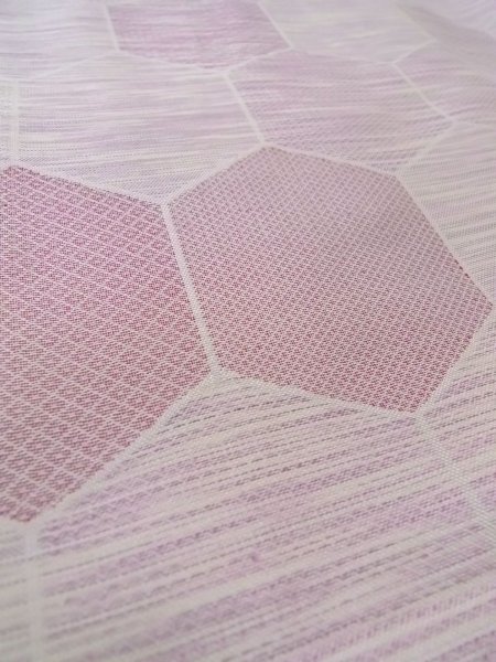 画像10: N1015D 女性用紬  シルク（正絹） 淡い赤み藤色, 松皮菱 【中古】【USED】【リサイクル】 ★★☆☆☆【N1015D】 (10)