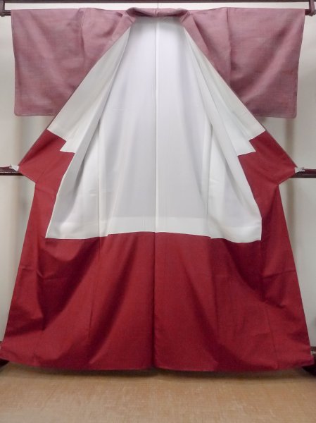 画像2: N1015E 女性用紬  シルク（正絹） えんじ, 縞 【中古】【USED】【リサイクル】 ★★★★☆【N1015E】 (2)