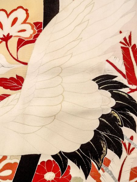 画像21: N1015J 昭和初期ごろ。アンティーク品。女性用打掛  シルク（正絹） 黒, 桜 【中古】【USED】【リサイクル】 ★★★☆☆【N1015J】 (21)