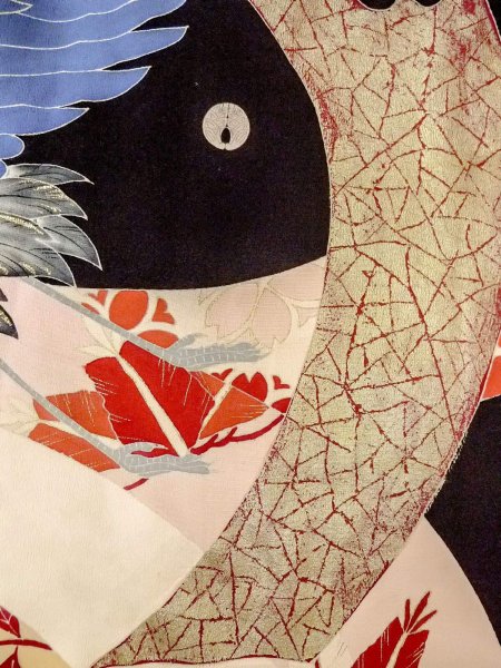 画像23: N1015J 昭和初期ごろ。アンティーク品。女性用打掛  シルク（正絹） 黒, 桜 【中古】【USED】【リサイクル】 ★★★☆☆【N1015J】 (23)