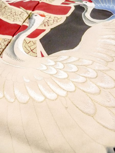 画像24: N1015J 昭和初期ごろ。アンティーク品。女性用打掛  シルク（正絹） 黒, 桜 【中古】【USED】【リサイクル】 ★★★☆☆【N1015J】 (24)