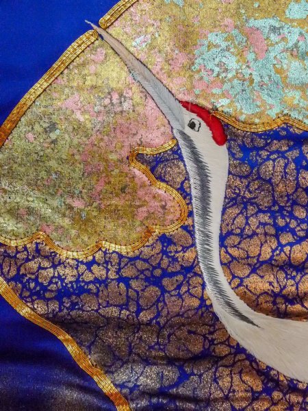 画像12: N1015M 女性用打掛  シルク（正絹） 光沢のある青, 梅 【中古】【USED】【リサイクル】 ★★★☆☆【N1015M】 (12)