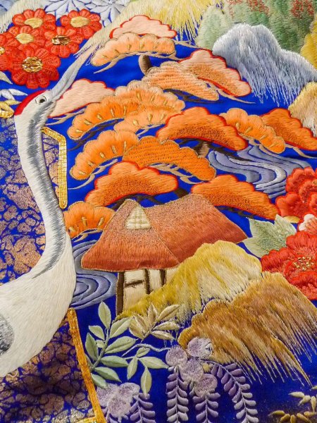 画像22: N1015M 女性用打掛  シルク（正絹） 光沢のある青, 梅 【中古】【USED】【リサイクル】 ★★★☆☆【N1015M】 (22)