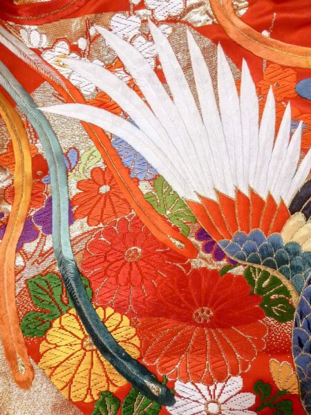 画像21: N1015R 女性用打掛  シルク（正絹） 光沢のある赤色, 桜 【中古】【USED】【リサイクル】 ★★★☆☆【N1015R】 (21)