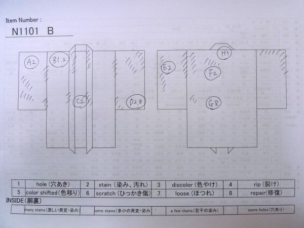 画像14: N1101B 男性用羽織  シルク（正絹） 深いオリーブ, 菱 【中古】【USED】【リサイクル】 ★☆☆☆☆【N1101B】 (14)