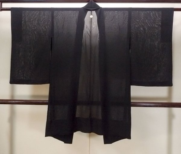画像2: N1101G 女性用羽織  シルク(正絹) 黒, 葉 【中古】【USED】【リサイクル】 ★★★☆☆【N1101G】 (2)