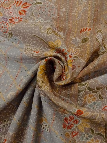 画像11: N1112B 女性用小紋  シルク(正絹) 灰色がかったマルチカラー, ぼたん 【中古】【USED】【リサイクル】 ★★★☆☆【N1112B】 (11)