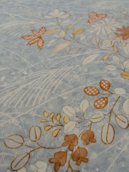 画像9: N1112C 女性用単衣  シルク(正絹) 灰色がかった水色, 菊 【中古】【USED】【リサイクル】 ★★★★☆【N1112C】 (9)