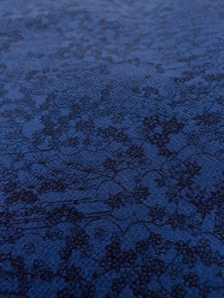 画像9: N1112D 女性用小紋  シルク(正絹) 紺, ぼたん 【中古】【USED】【リサイクル】 ★★★★☆【N1112D】 (9)