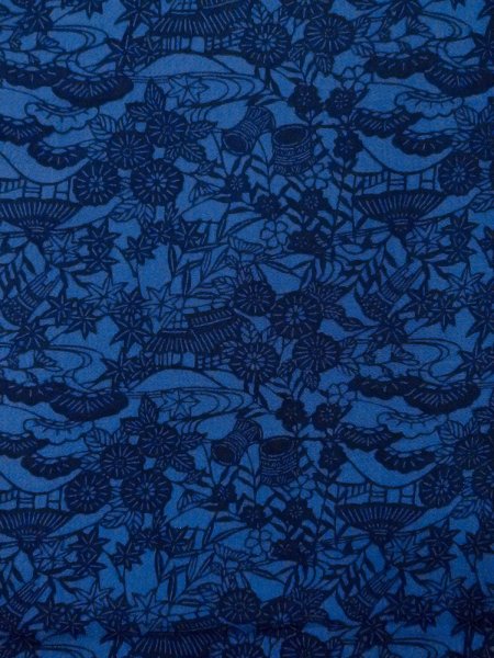 画像4: N1112E 女性用小紋  シルク(正絹) 深い青, 菊 【中古】【USED】【リサイクル】 ★★★☆☆【N1112E】 (4)
